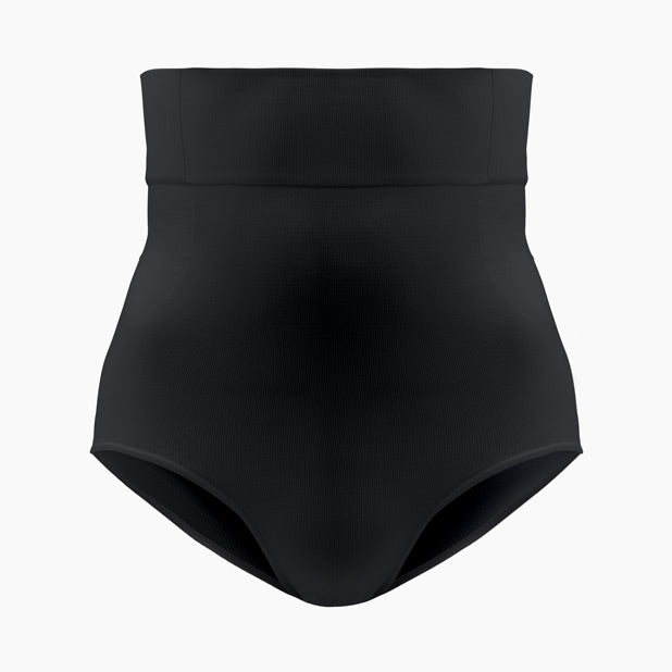 Front view of women’s black high-waisted shapewear brief on mannequin
