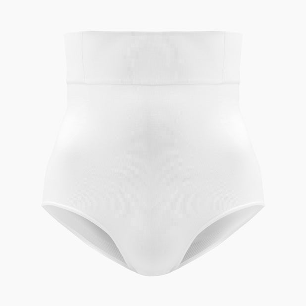 Front view of women’s white high-waisted shapewear brief on mannequin