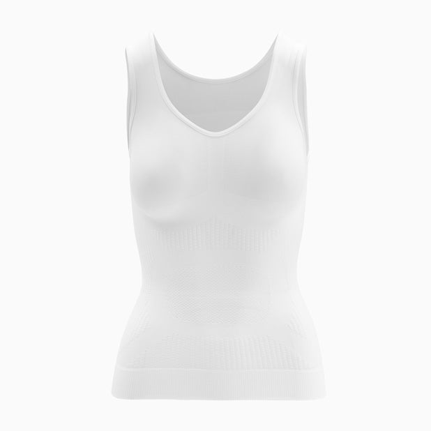 Front view of women’s white push-up anti-cellulite control tank top on mannequin – product 342