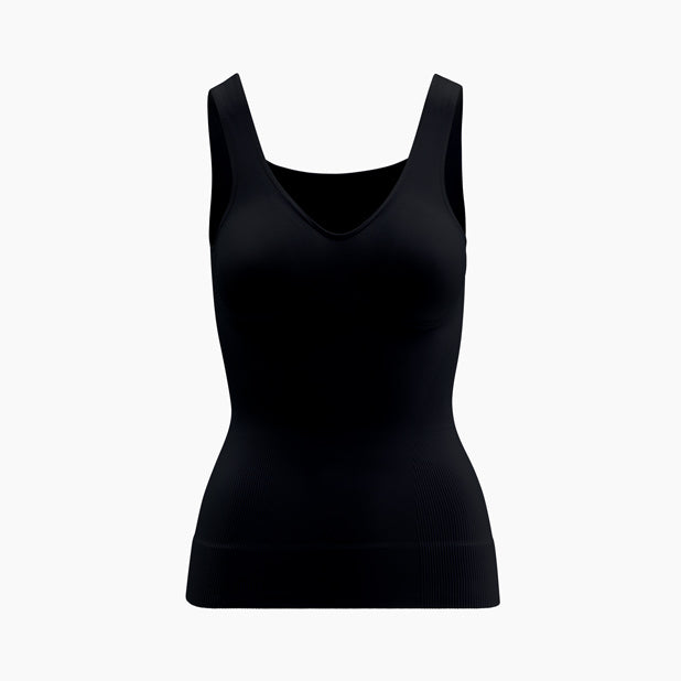 Front view of women’s black microfiber push-up shapewear tank top on mannequin