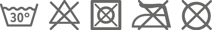 machine wash 30°, do not iron, do not bleach, do not use dryer