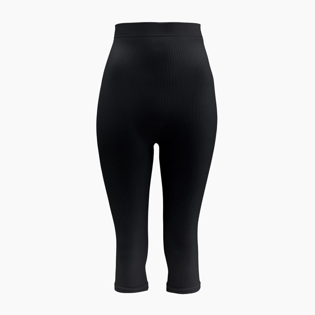 Front view of women’s black high-waist anti-cellulite capri shapewear on mannequin