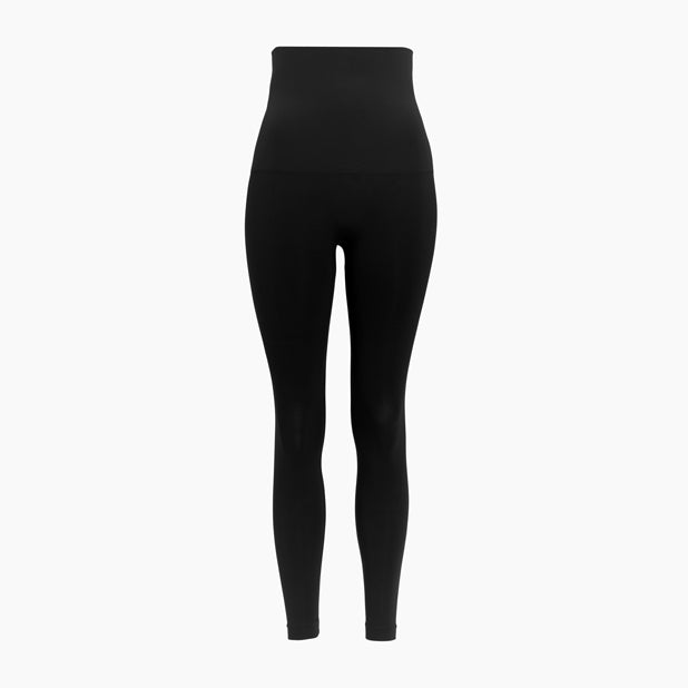 Front view of women’s black high-waisted tummy control leggings on mannequin – product 609y
