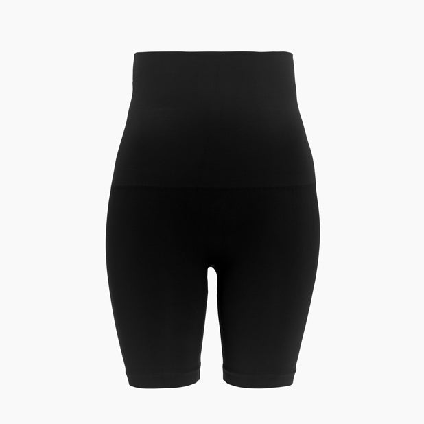 Front view of women’s black seamless shaping high waist shorts on mannequin – product 603y
