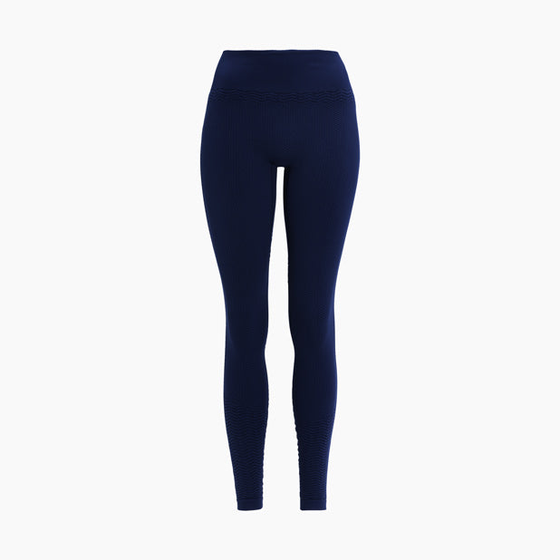 Front view of women’s blue anti-cellulite compression leggings on mannequin – product 1109