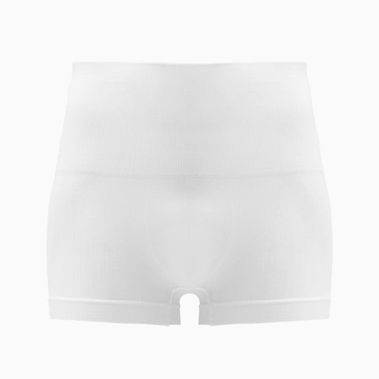 Front view of men’s white shapewear stretch cotton boxer on mannequin