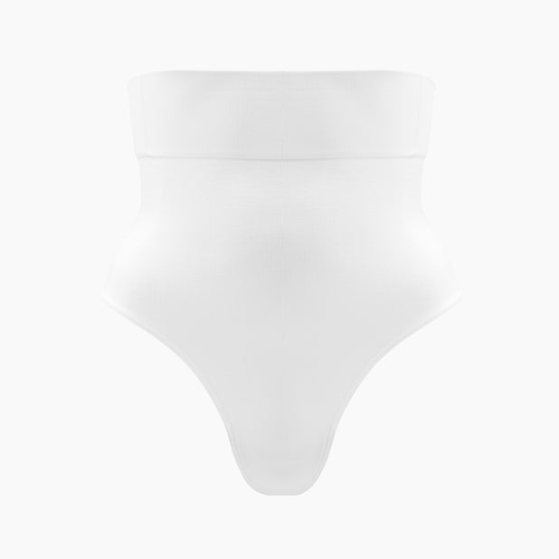 Front view of women’s white high waist shaping thong on mannequin