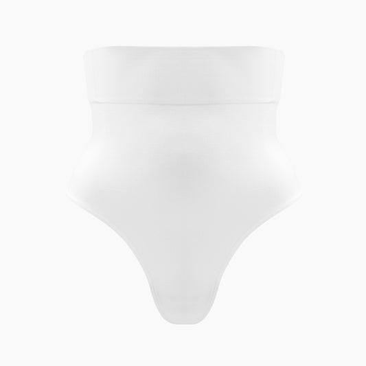 Front view of women’s white high waist shaping thong on mannequin