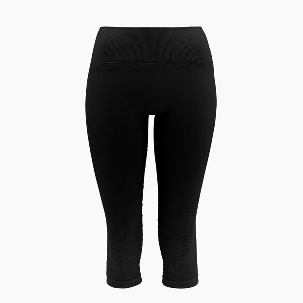 Front view of women’s black anti-cellulite capri shapewear on mannequin – product 1104