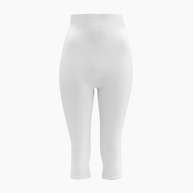 Front view of women’s white high-waist anti-cellulite capri shapewear on mannequin