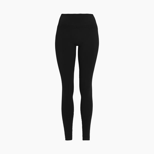 Front view of women’s black anti-cellulite compression leggings on mannequin – product 1109