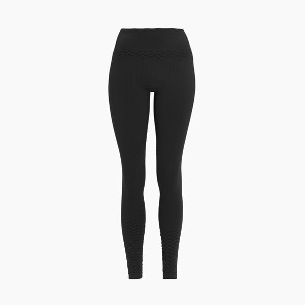 Front view of women’s black anti-cellulite compression leggings on mannequin – product 1109