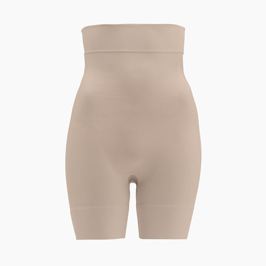 Front view of women’s powder high-waist mid-thigh shapewear short on mannequin