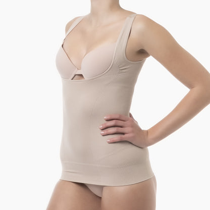 Open bust shapewear tank top with flat tummy effect - FARMACELL USA
