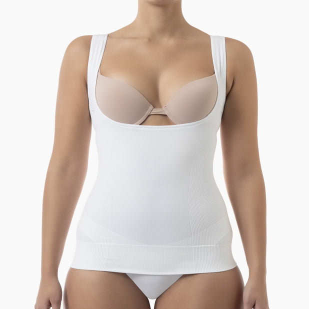Open bust shapewear tank top with flat tummy effect - FARMACELL USA