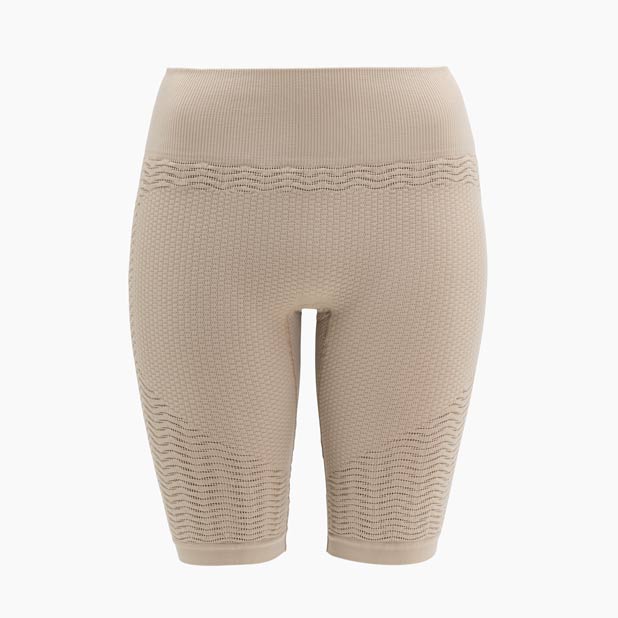 Front view of women’s powder anti-cellulite compression shorts on mannequin – product 1103
