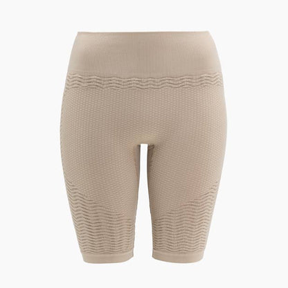 Front view of women’s powder anti-cellulite compression shorts on mannequin – product 1103